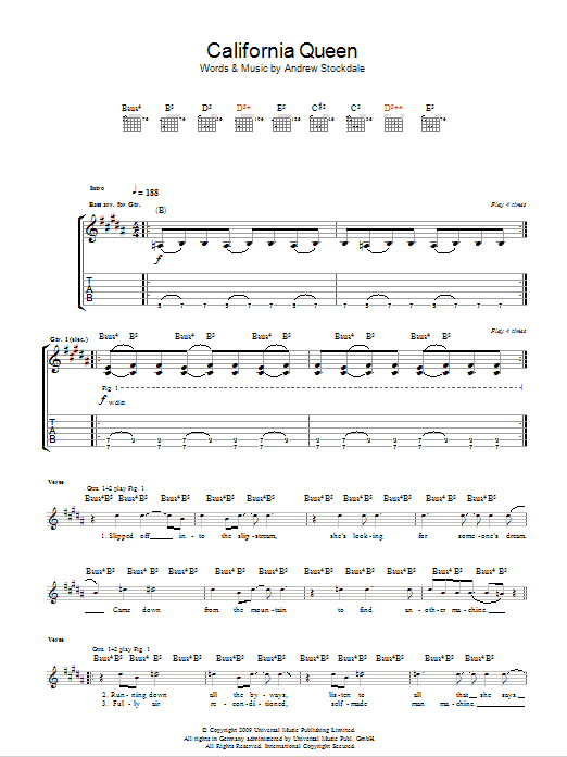 Wolfmother California Queen sheet music notes and chords arranged for Guitar Tab