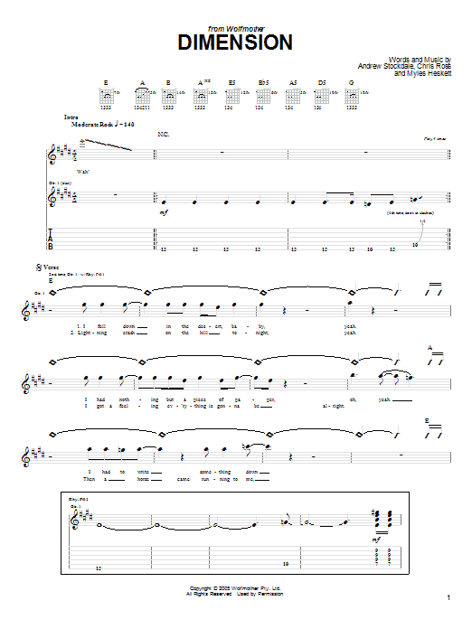 Wolfmother Dimension sheet music notes and chords arranged for Guitar Tab