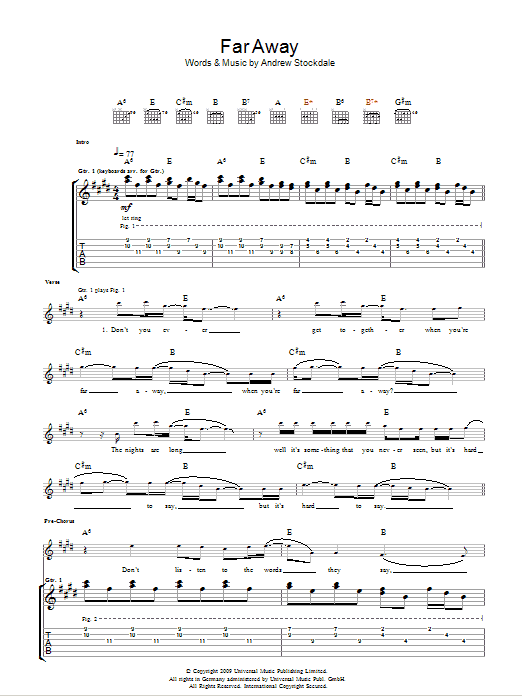 Wolfmother Far Away sheet music notes and chords arranged for Guitar Tab