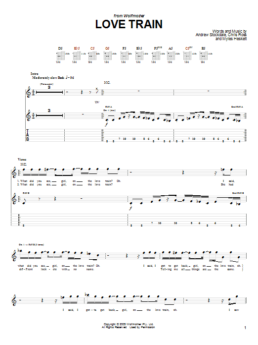 Wolfmother Love Train sheet music notes and chords arranged for Guitar Tab
