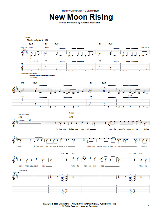 Wolfmother New Moon Rising sheet music notes and chords arranged for Guitar Tab
