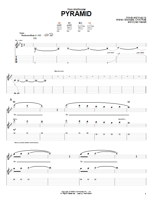 Wolfmother Pyramid sheet music notes and chords arranged for Guitar Tab