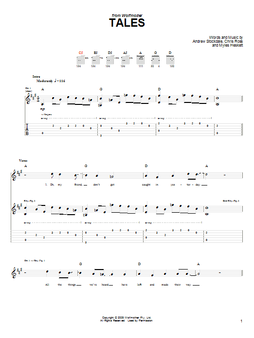 Wolfmother Tales sheet music notes and chords arranged for Guitar Tab