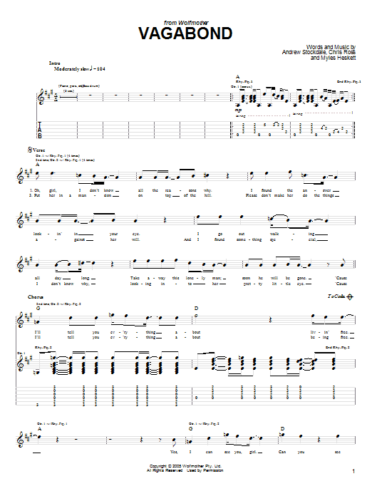 Wolfmother Vagabond sheet music notes and chords arranged for Guitar Tab