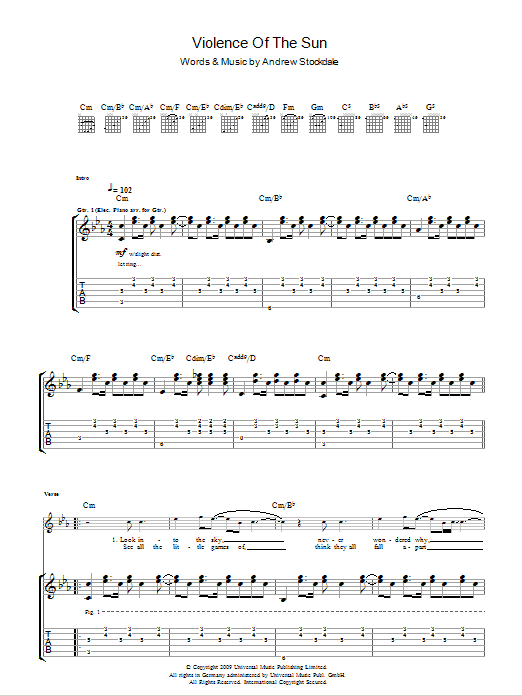 Wolfmother Violence Of The Sun sheet music notes and chords arranged for Guitar Tab