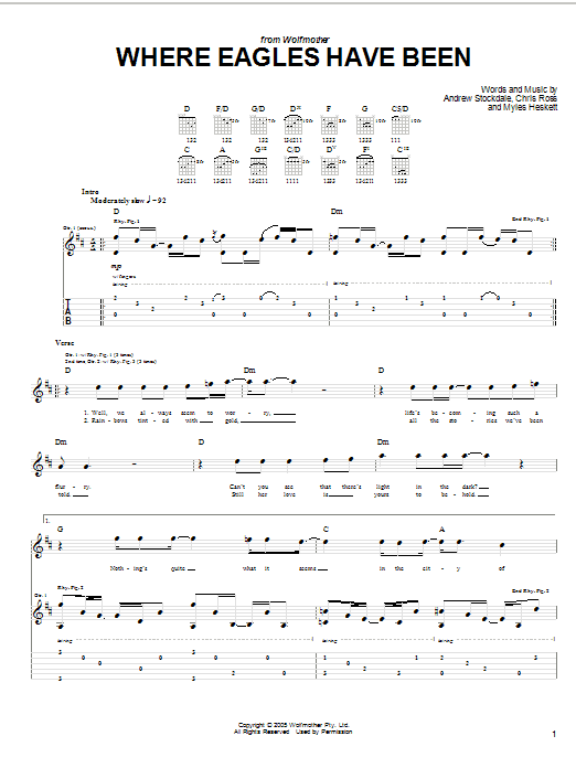 Wolfmother Where Eagles Have Been sheet music notes and chords arranged for Guitar Tab