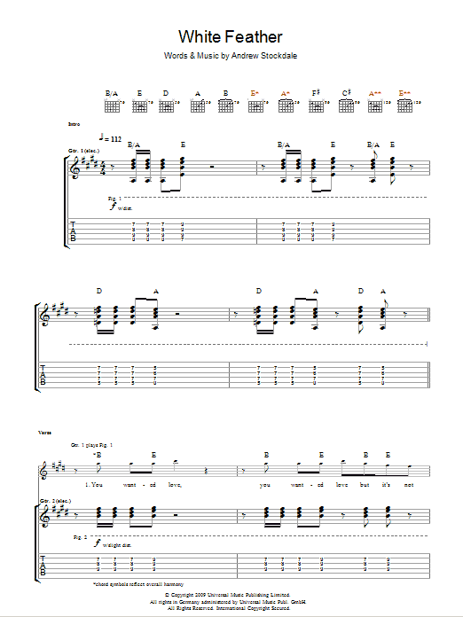 Wolfmother White Feather sheet music notes and chords arranged for Guitar Tab