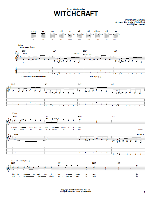 Wolfmother Witchcraft sheet music notes and chords arranged for Guitar Tab