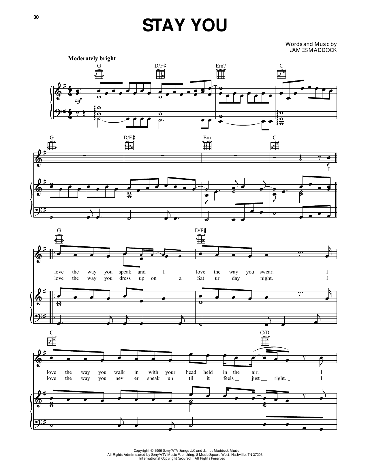 Wood Stay You (from Dawson's Creek) sheet music notes and chords arranged for Piano, Vocal & Guitar Chords (Right-Hand Melody)