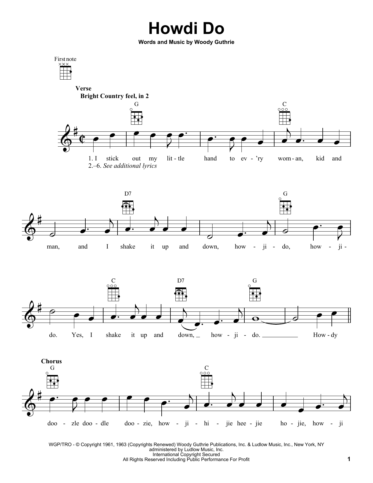 Woody Guthrie Howdi Do sheet music notes and chords arranged for Ukulele