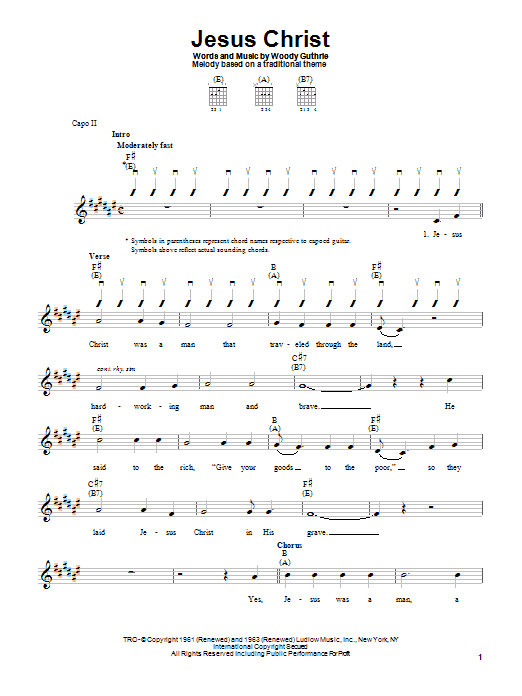 Woody Guthrie Jesus Christ sheet music notes and chords arranged for Easy Guitar