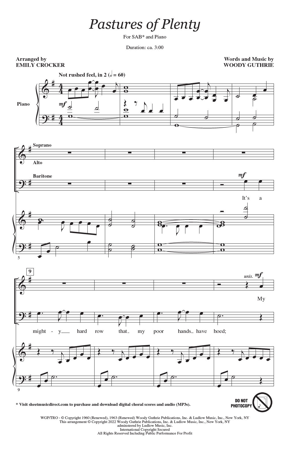 Woody Guthrie Pastures Of Plenty (arr. Emily Crocker) sheet music notes and chords arranged for SAB Choir