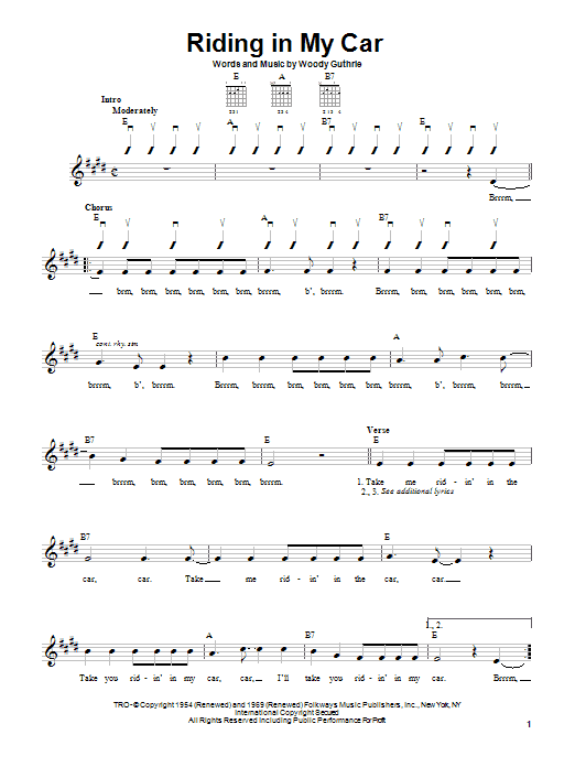 Woody Guthrie Riding In My Car sheet music notes and chords arranged for Easy Guitar