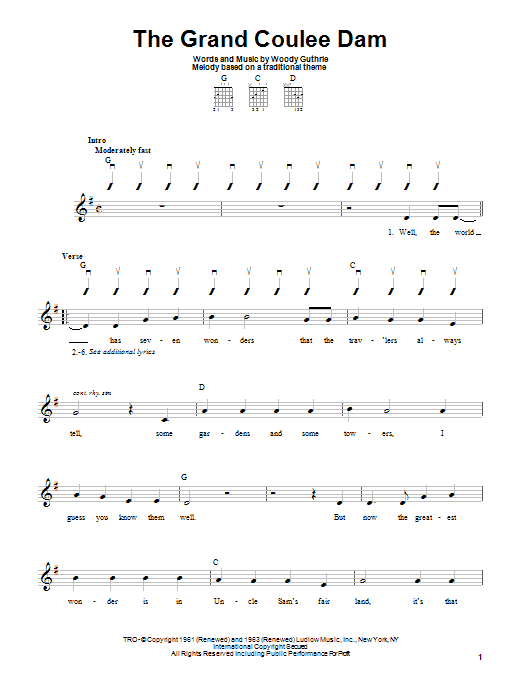 Woody Guthrie The Grand Coulee Dam sheet music notes and chords arranged for Easy Guitar