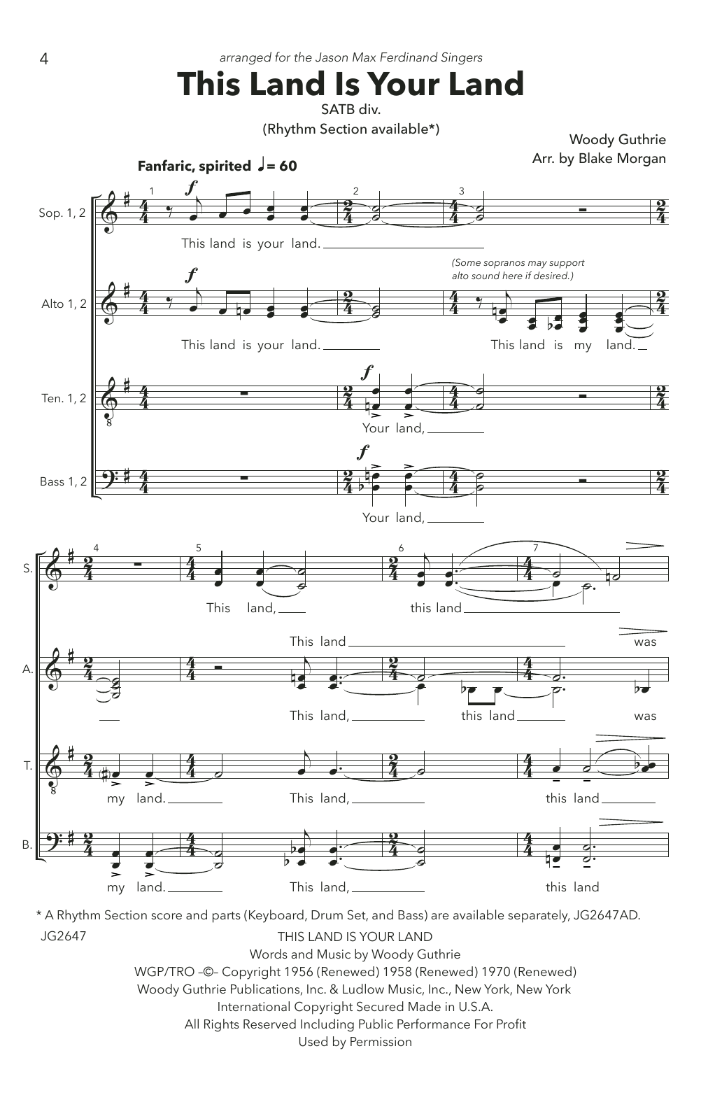 Woody Guthrie This Land Is Your Land (arr. Blake Morgan) sheet music notes and chords arranged for Choir