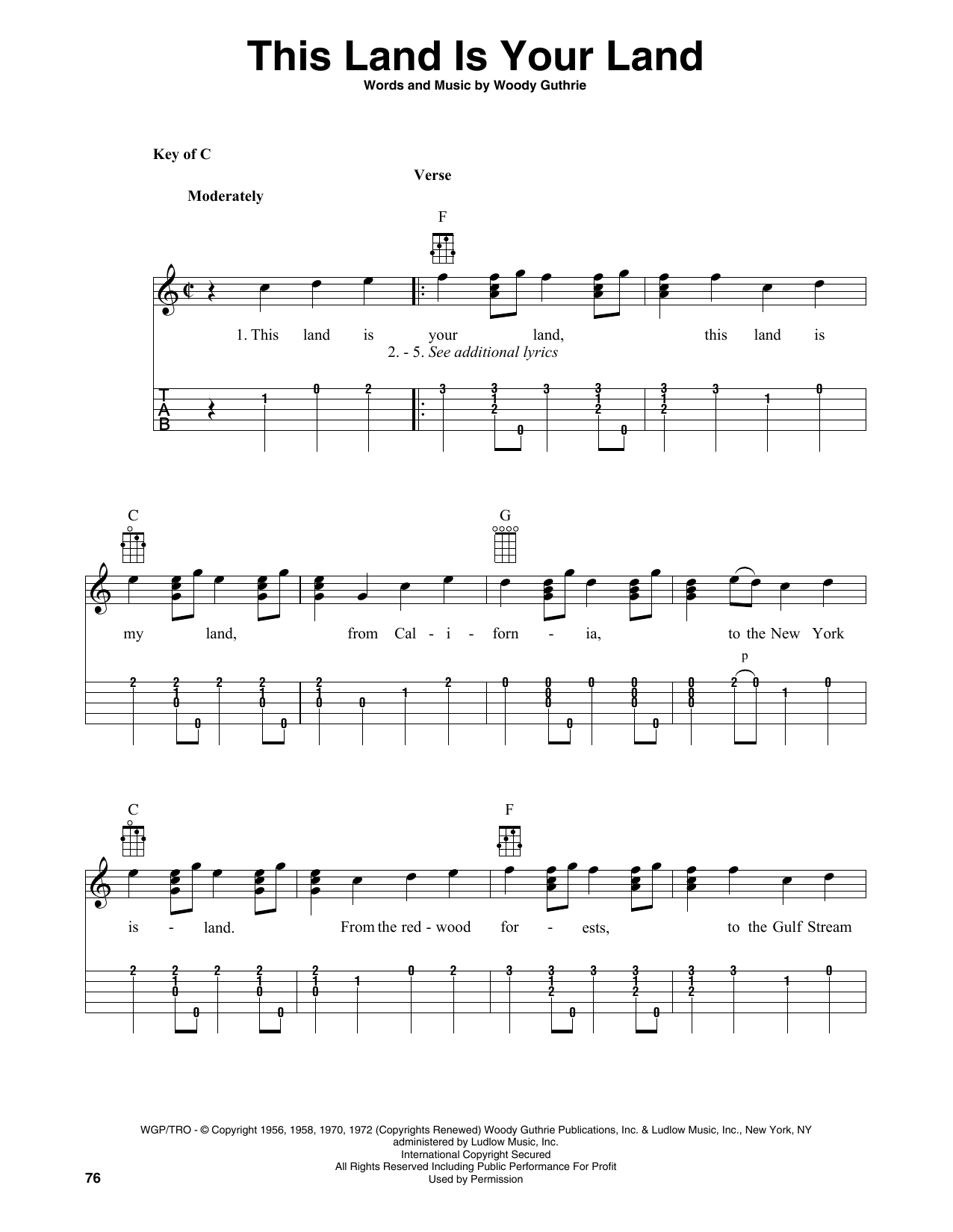 Woody Guthrie This Land Is Your Land (arr. Fred Sokolow) sheet music notes and chords arranged for Banjo Tab