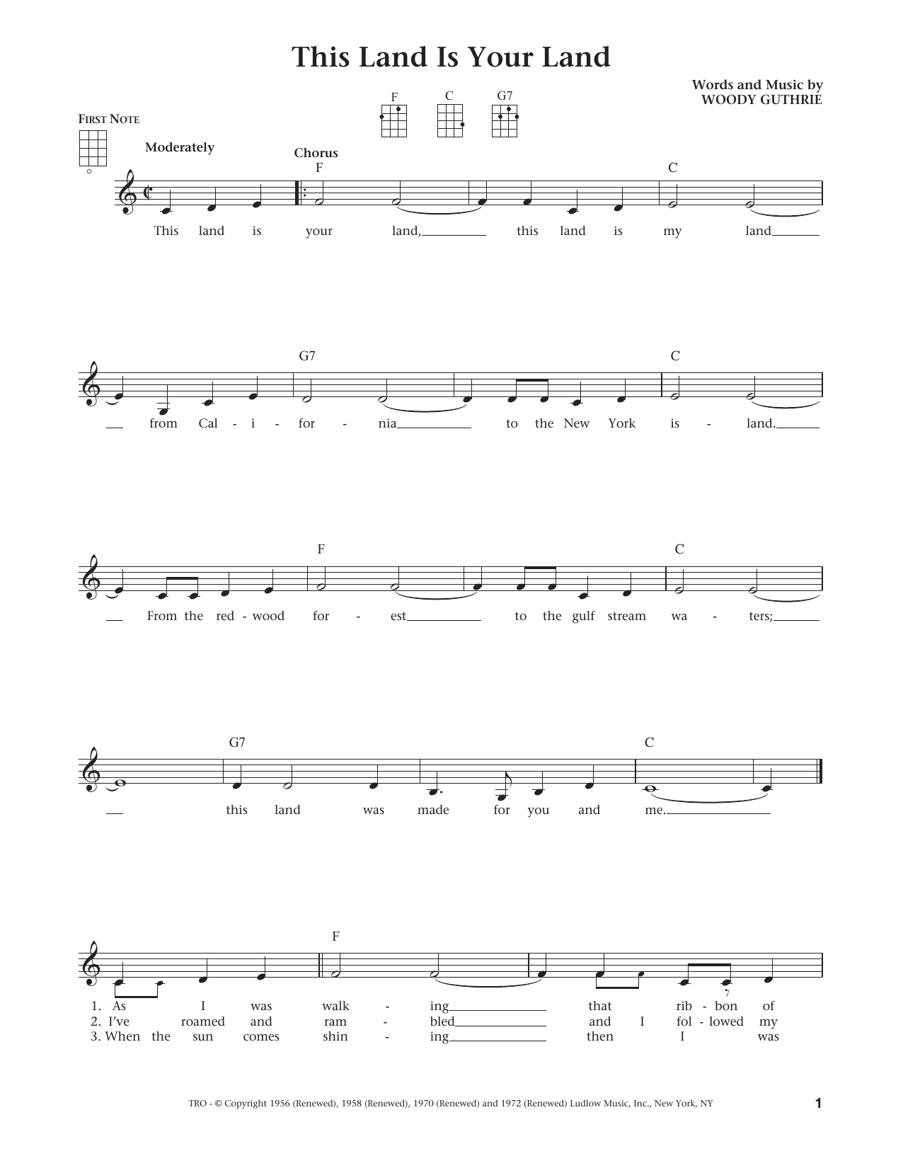 Woody Guthrie This Land Is Your Land (from The Daily Ukulele) (arr. Liz and Jim Beloff) sheet music notes and chords arranged for Ukulele
