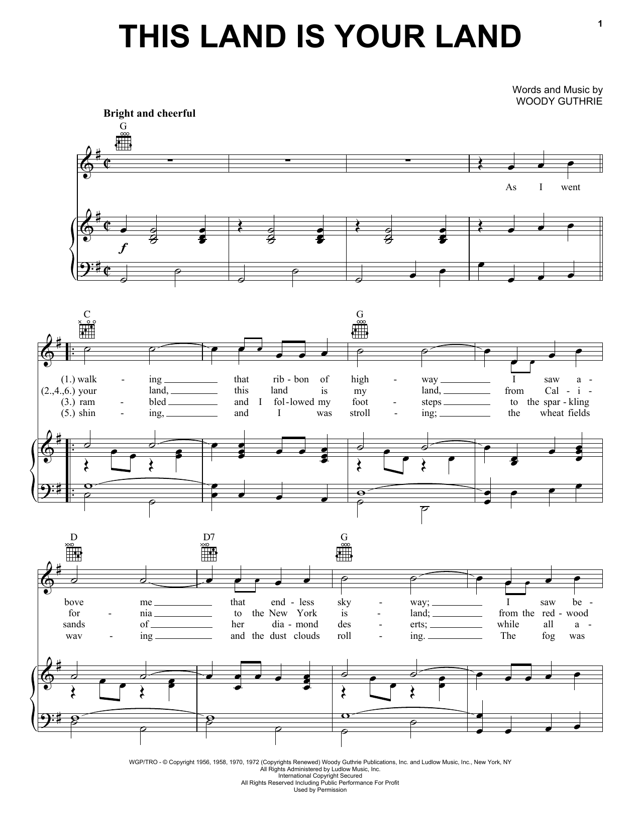 Woody Guthrie This Land Is Your Land sheet music notes and chords arranged for Tenor Sax Solo