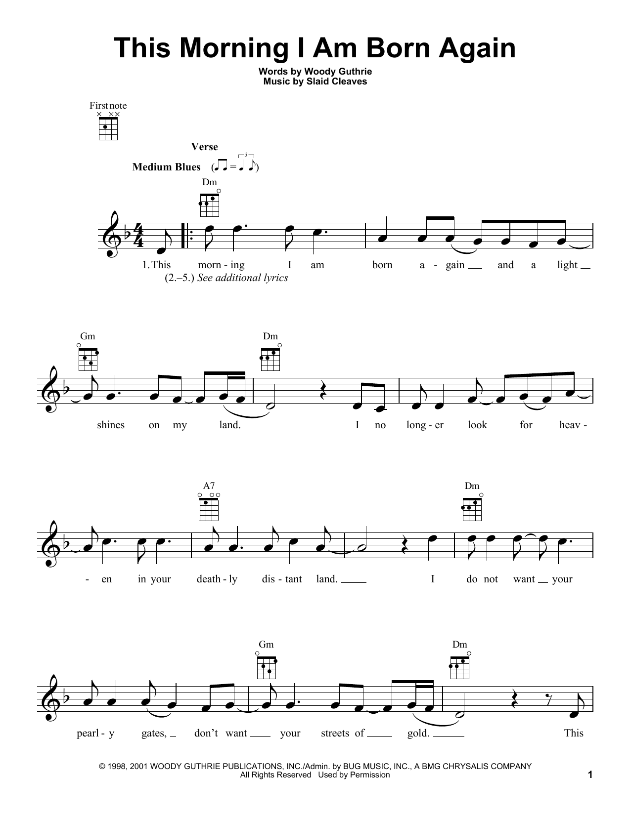 Woody Guthrie This Morning I Am Born Again sheet music notes and chords arranged for Ukulele