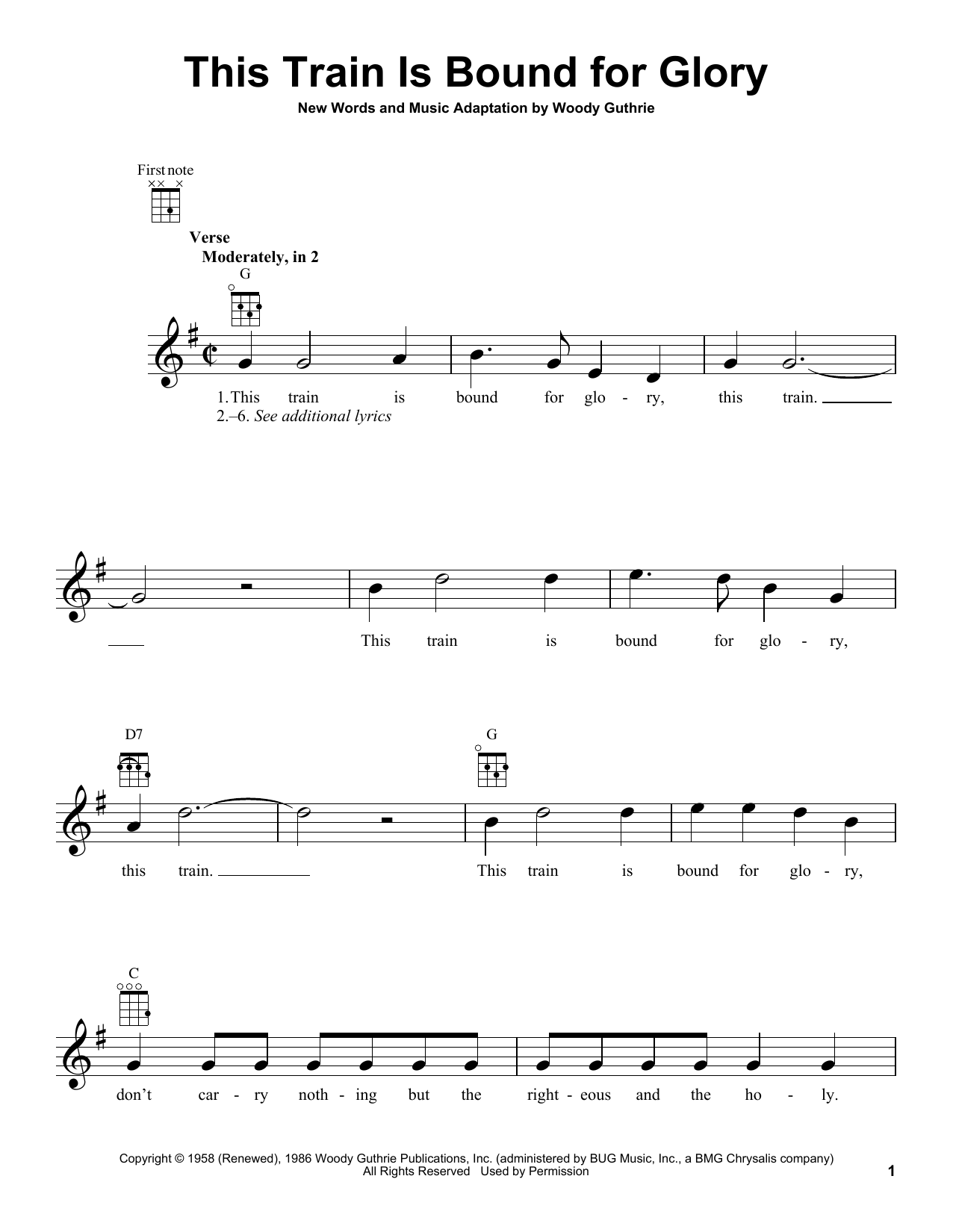 Woody Guthrie This Train Is Bound For Glory sheet music notes and chords arranged for Ukulele