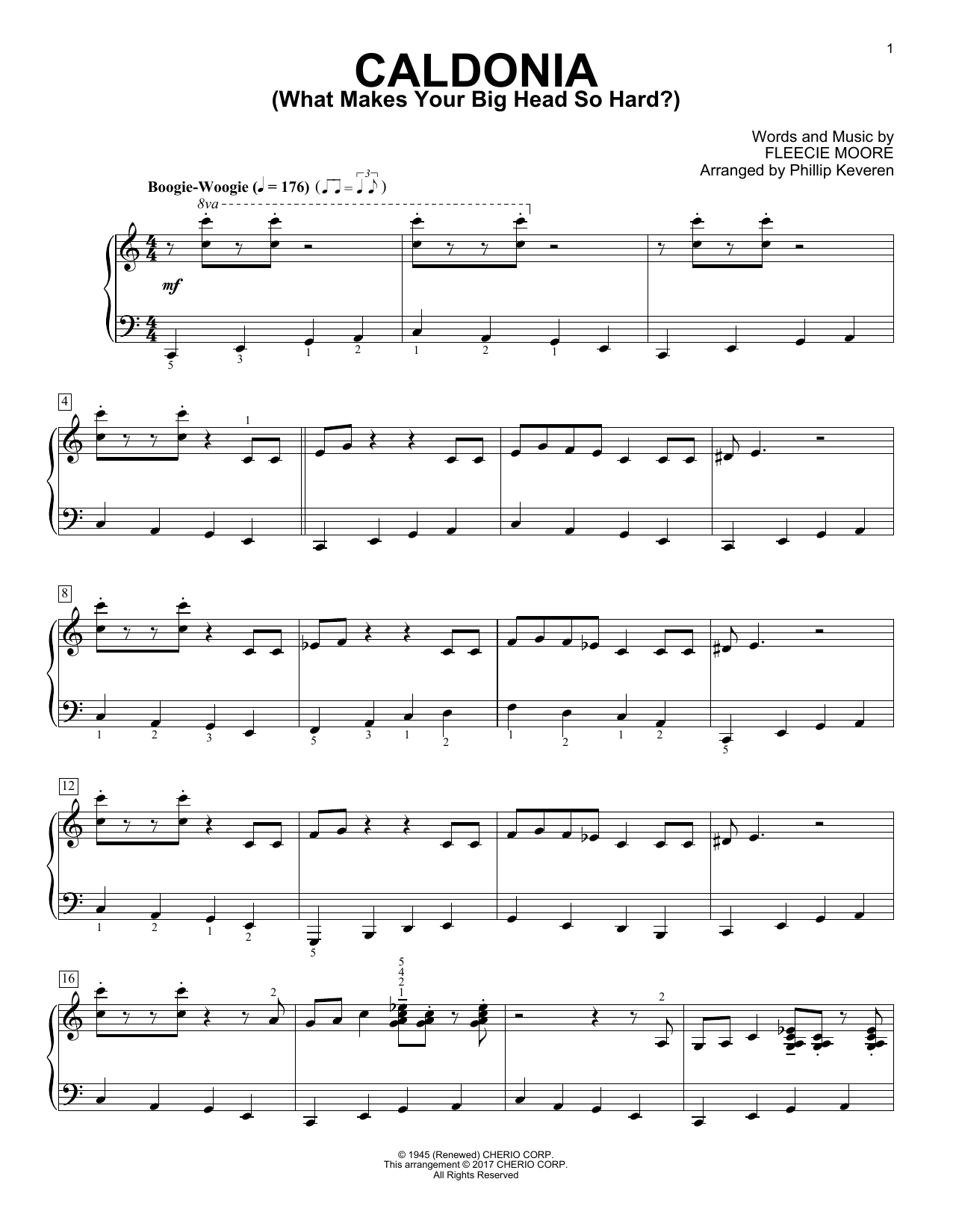 Woody Herman & His Orchestra Caldonia (What Makes Your Big Head So Hard?) (arr. Phillip Keveren) sheet music notes and chords arranged for Piano Solo