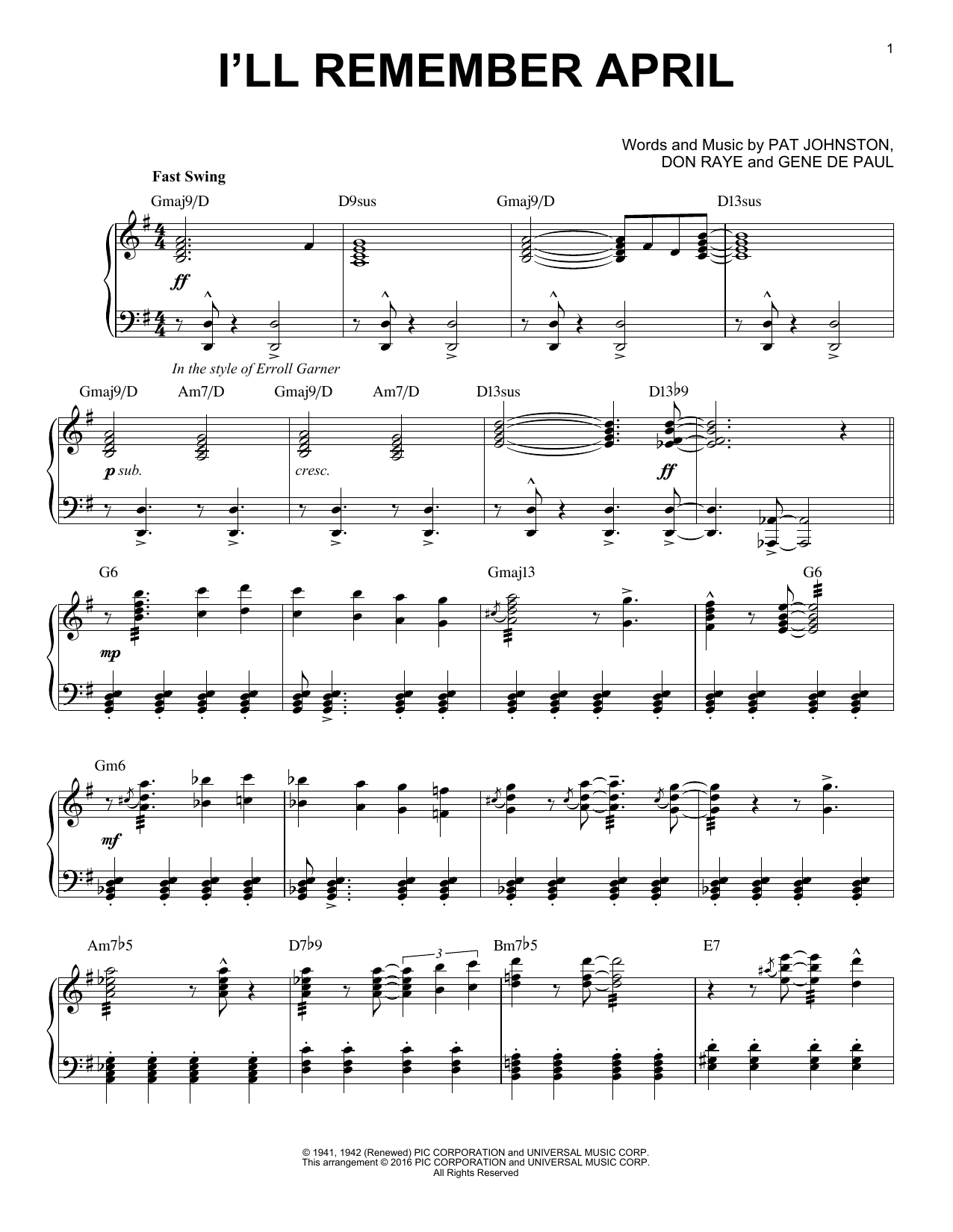 Woody Herman & His Orchestra I'll Remember April (arr. Brent Edstrom) sheet music notes and chords arranged for Piano Solo