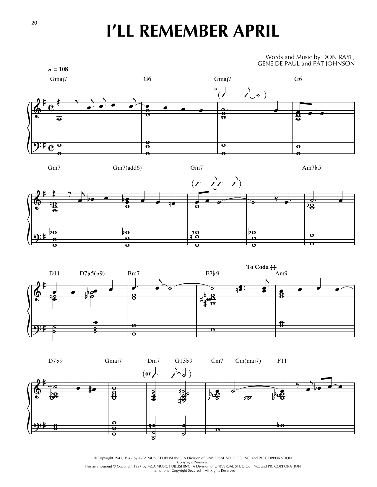 Woody Herman & His Orchestra I'll Remember April (arr. Thomas Coppola) sheet music notes and chords arranged for Piano Solo