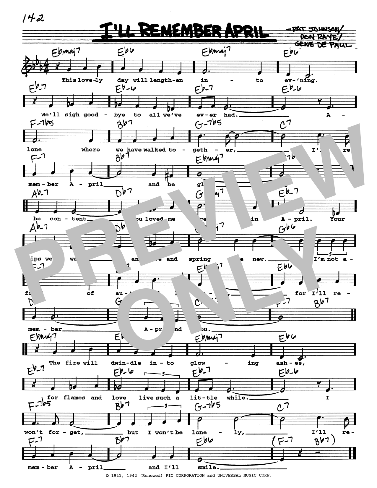 Woody Herman & His Orchestra I'll Remember April (Low Voice) sheet music notes and chords arranged for Real Book – Melody, Lyrics & Chords