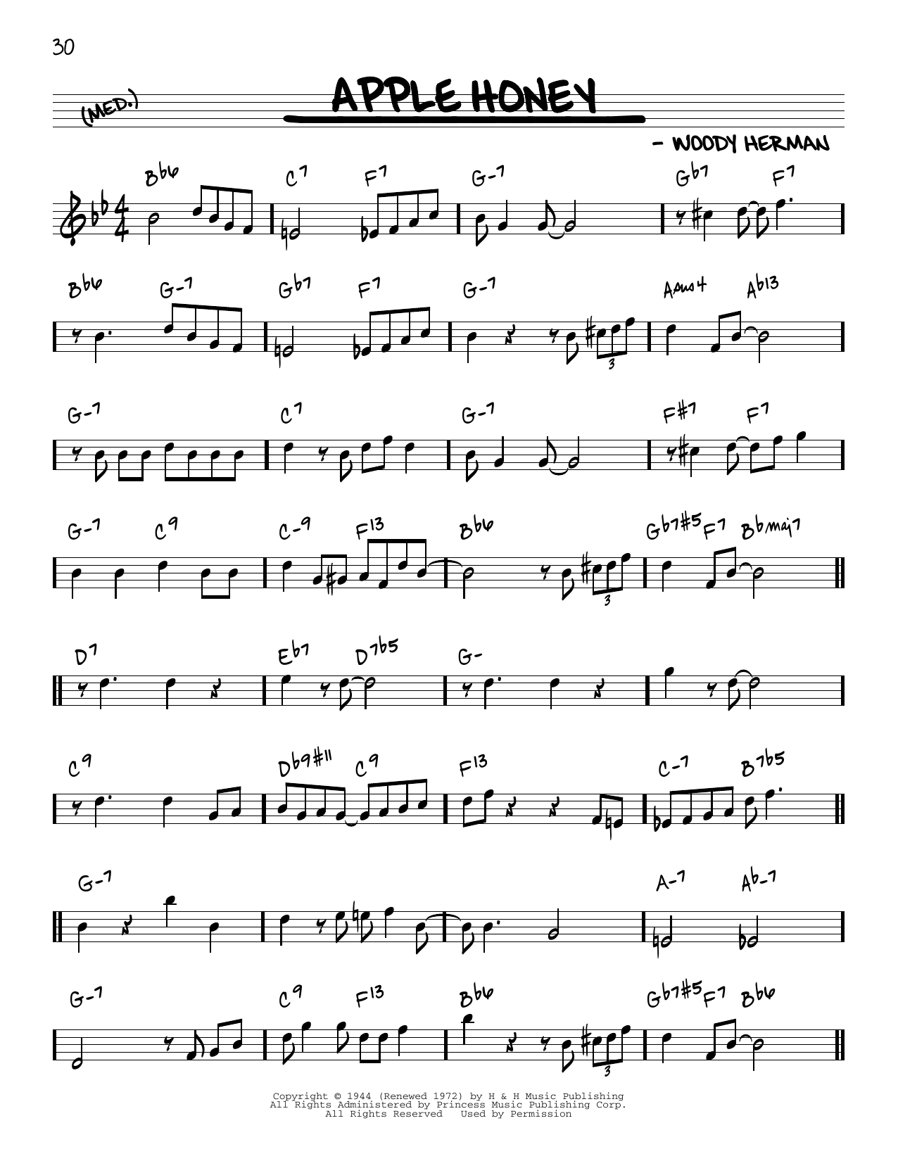Woody Herman Apple Honey [Reharmonized version] (arr. Jack Grassel) sheet music notes and chords arranged for Real Book – Melody & Chords