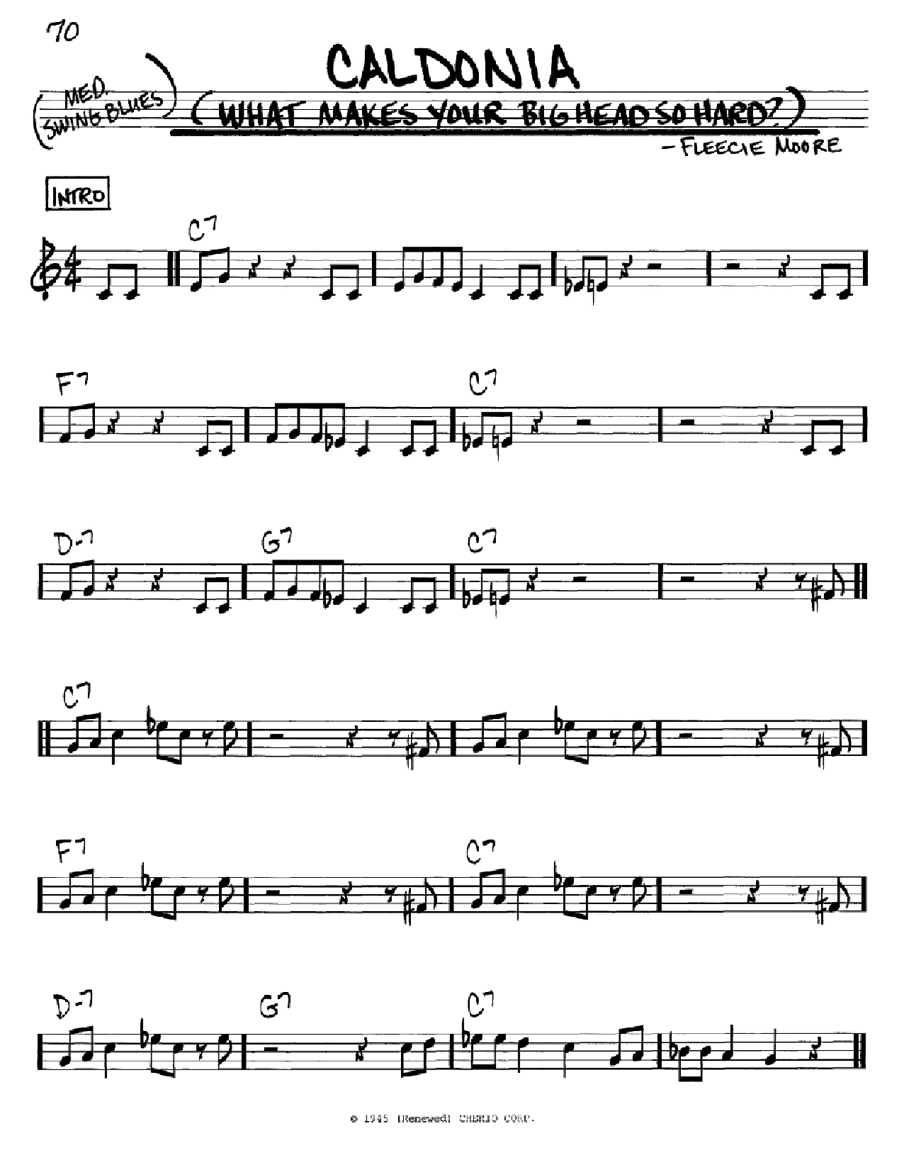 Woody Herman Caldonia (What Makes Your Big Head So Hard?) sheet music notes and chords arranged for Real Book – Melody, Lyrics & Chords
