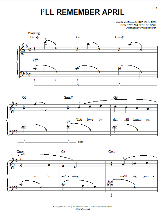 Woody Herman I'll Remember April (arr. Phillip Keveren) sheet music notes and chords arranged for Easy Piano