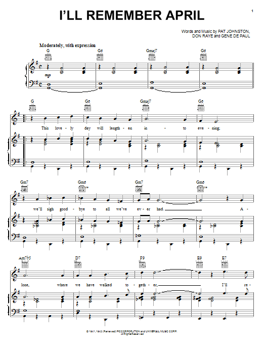 Woody Herman I'll Remember April sheet music notes and chords arranged for Piano Chords/Lyrics