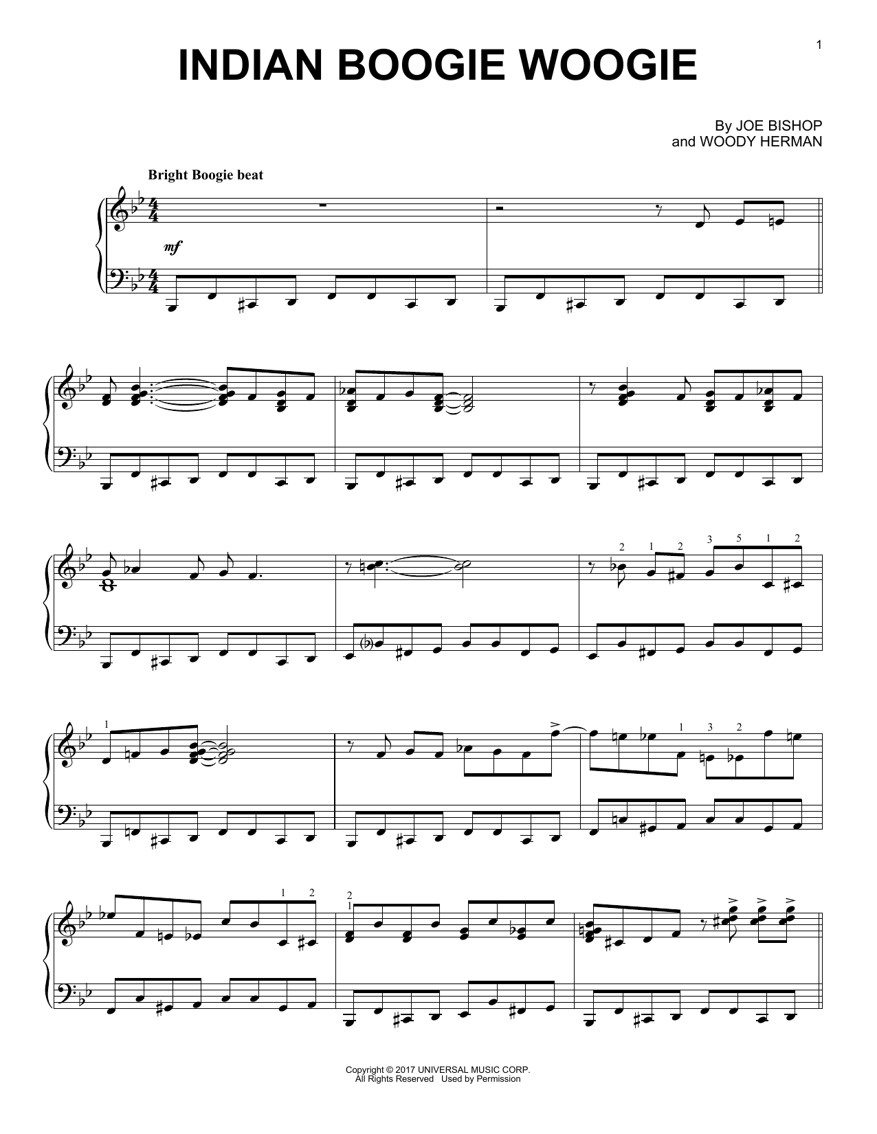 Woody Herman Indian Boogie Woogie sheet music notes and chords arranged for Piano Solo