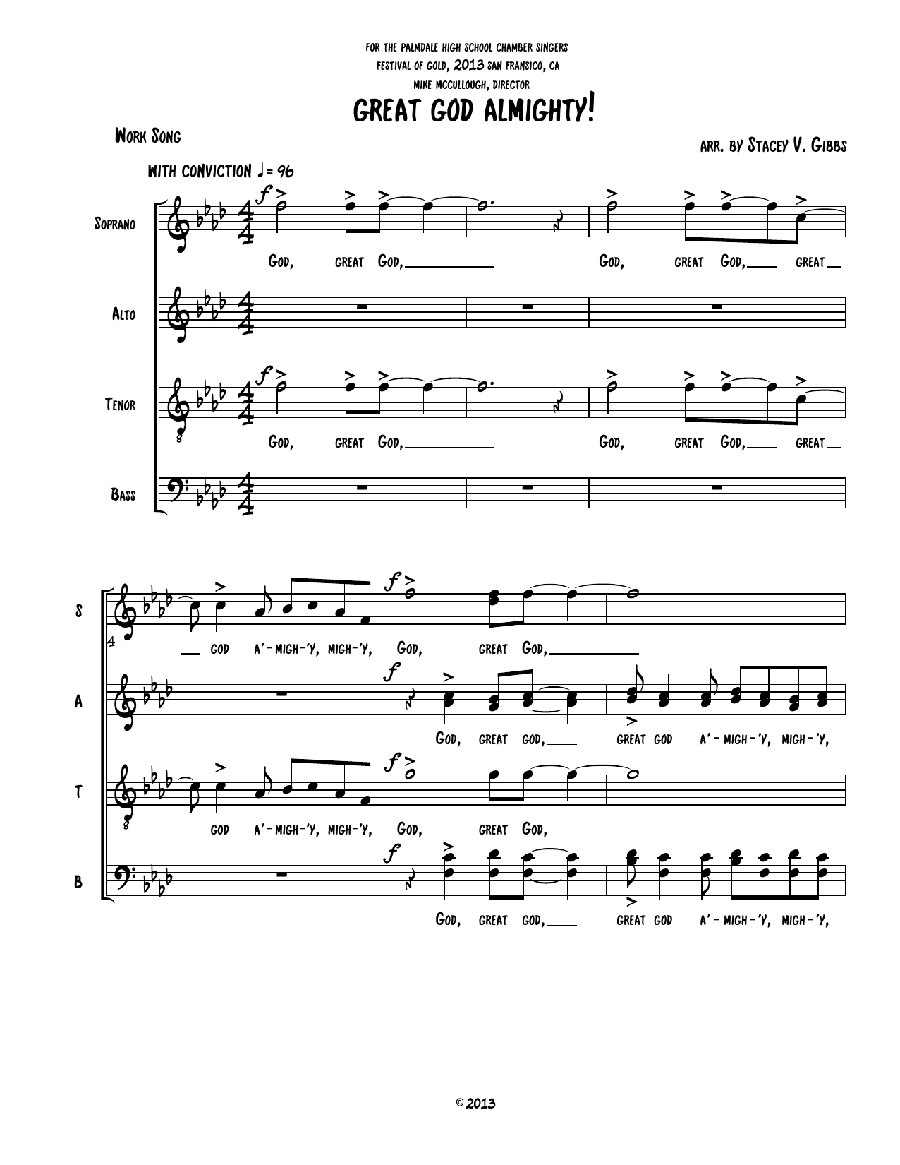 Work Song Great God Almighty (arr. Stacey V. Gibbs) sheet music notes and chords arranged for SATB Choir