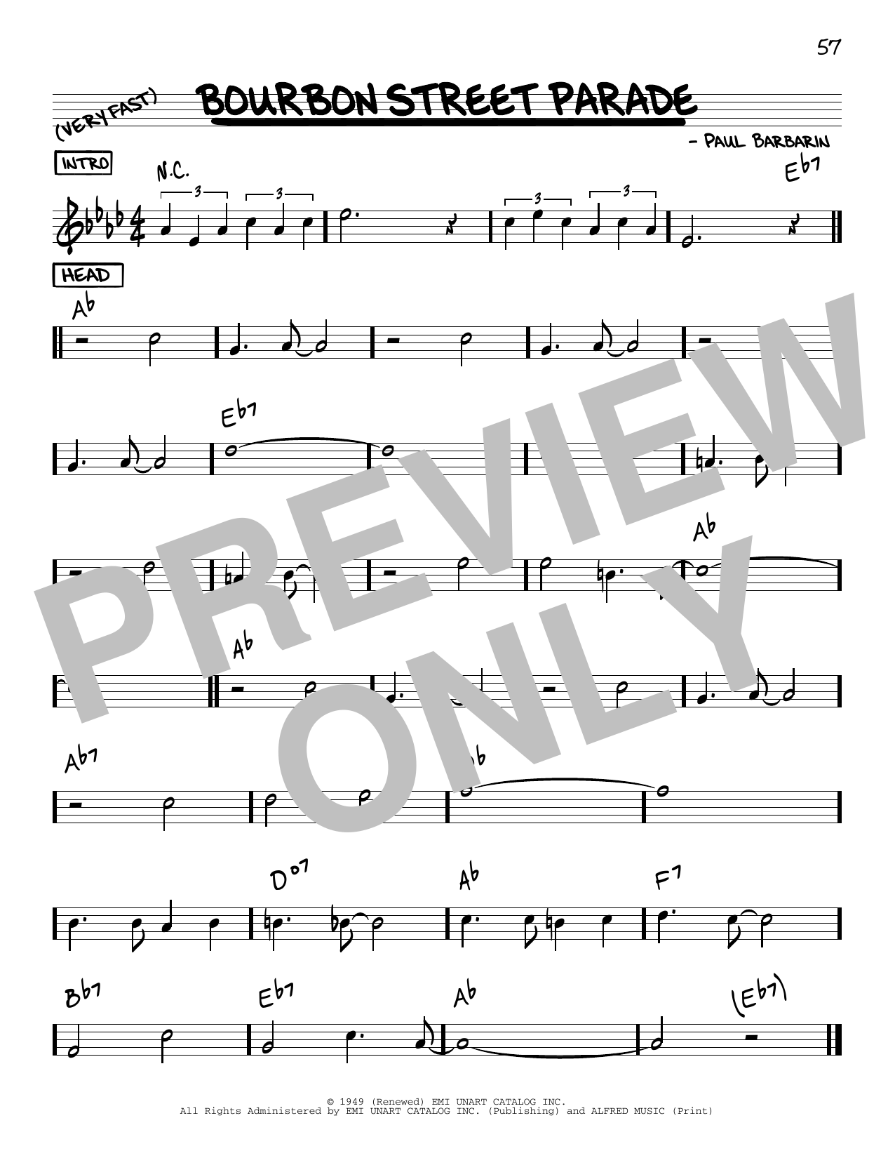 Wynton Marsalis Bourbon Street Parade sheet music notes and chords arranged for Real Book – Melody & Chords