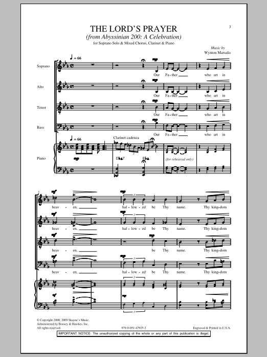 Wynton Marsalis The Lord's Prayer sheet music notes and chords arranged for SATB Choir