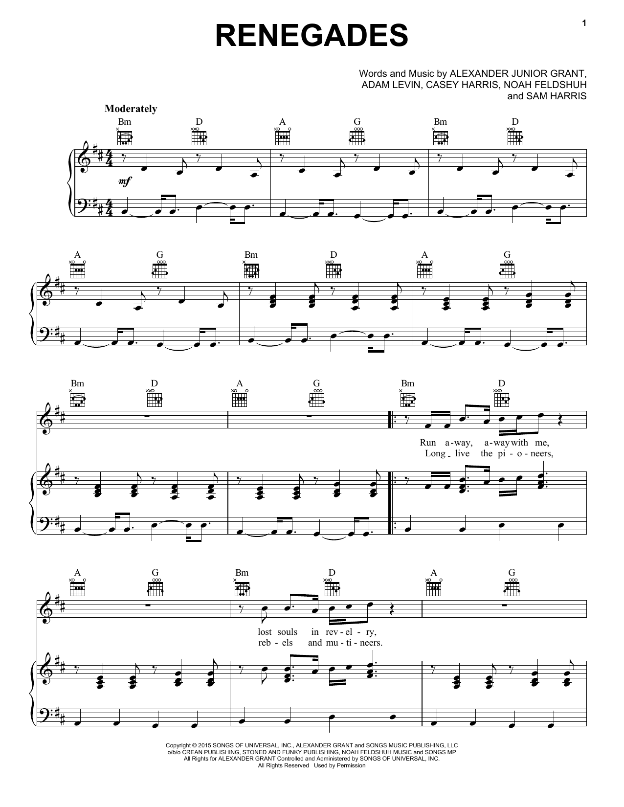 X Ambassadors Renegades sheet music notes and chords arranged for Guitar Tab