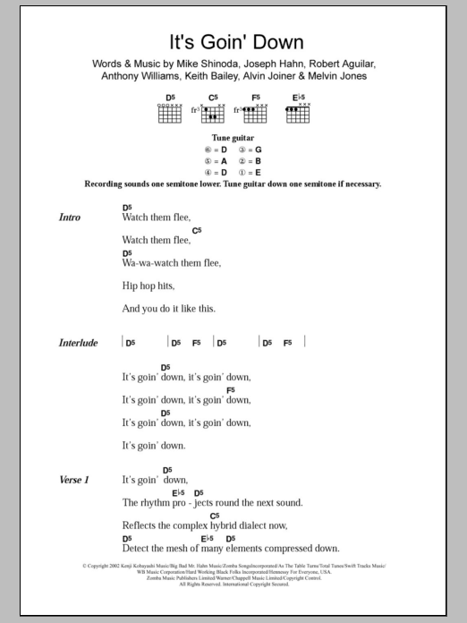 X-Ecutioners It's Goin' Down (feat. Mike Shinoda & Mr Hahn) sheet music notes and chords arranged for Guitar Chords/Lyrics