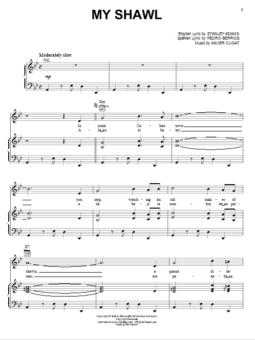 Xavier Cugat My Shawl sheet music notes and chords arranged for Piano, Vocal & Guitar Chords (Right-Hand Melody)