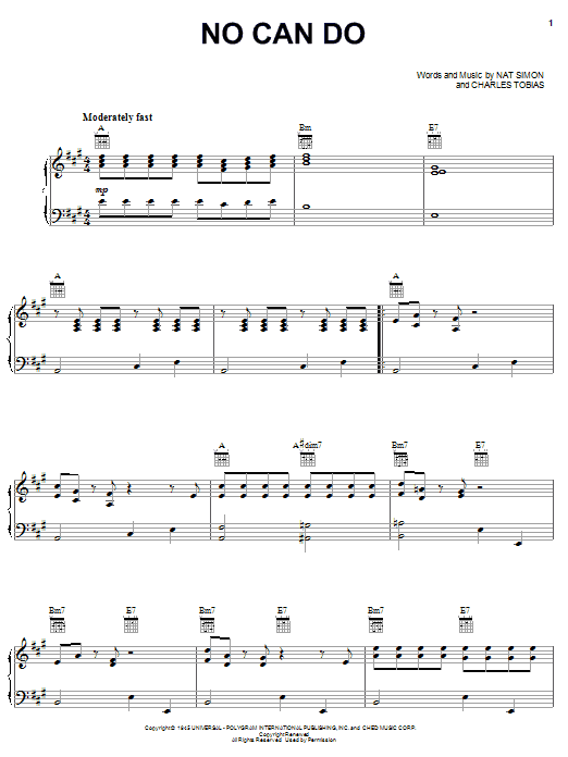 Xavier Cugat No Can Do sheet music notes and chords arranged for Piano, Vocal & Guitar Chords (Right-Hand Melody)