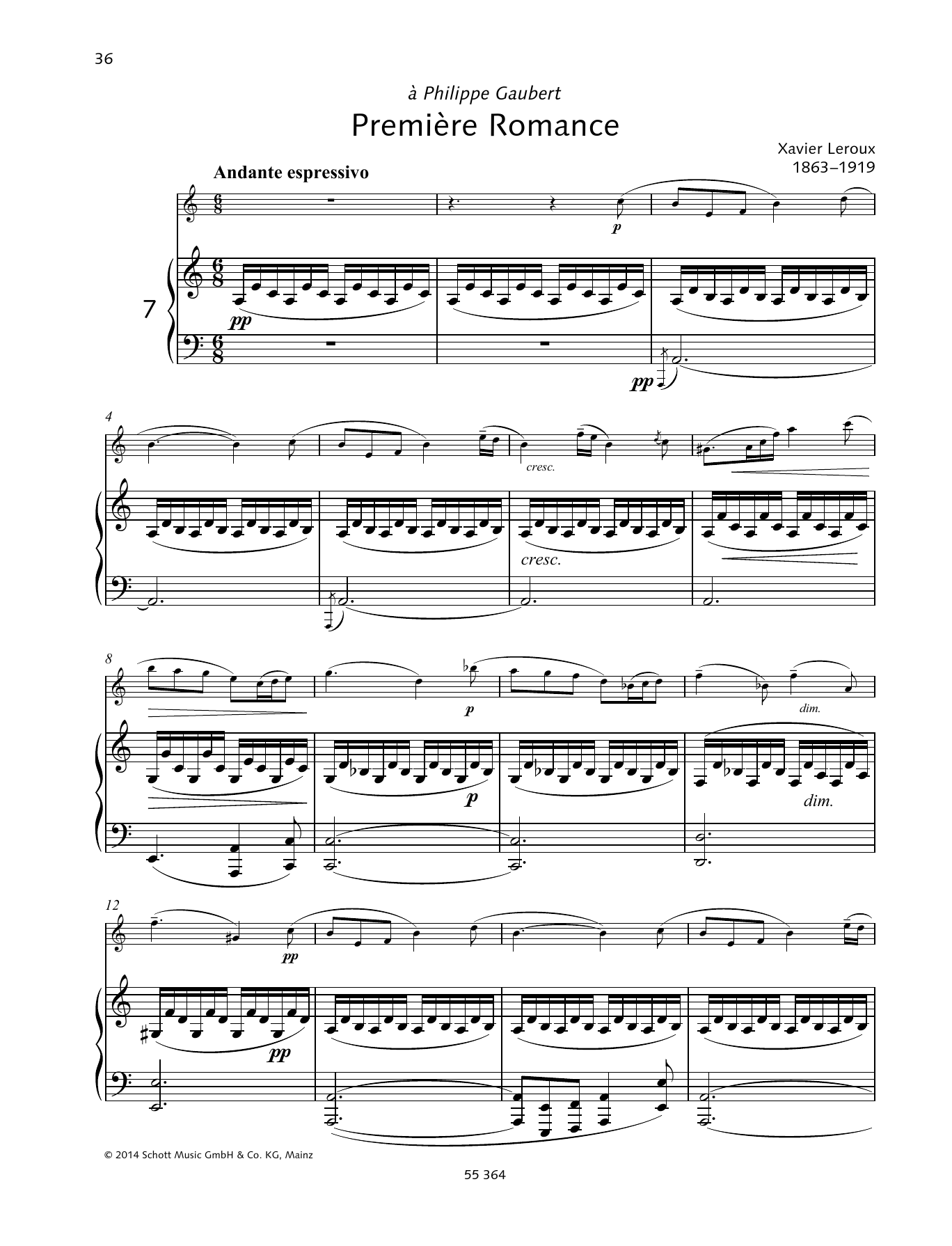 Xavier Leroux Prèmiere Romance sheet music notes and chords arranged for Woodwind Solo