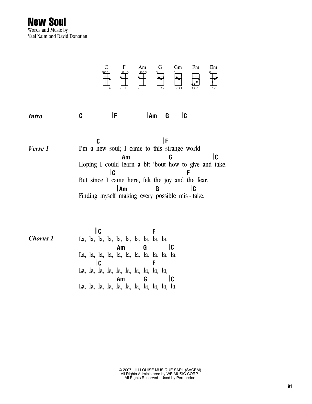 Yael Naim New Soul sheet music notes and chords arranged for Ukulele Chords/Lyrics