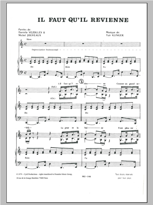 Yair Klinger Il Faut Qu'il Revienne sheet music notes and chords arranged for Piano & Vocal