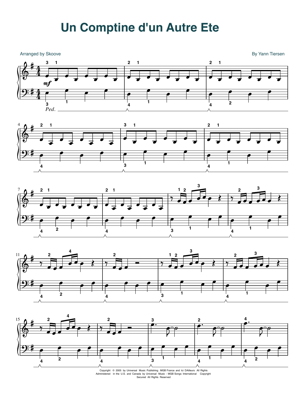Yann Tiersen Comptine d'un autre été (arr. Skoove) sheet music notes and chords arranged for Easy Piano