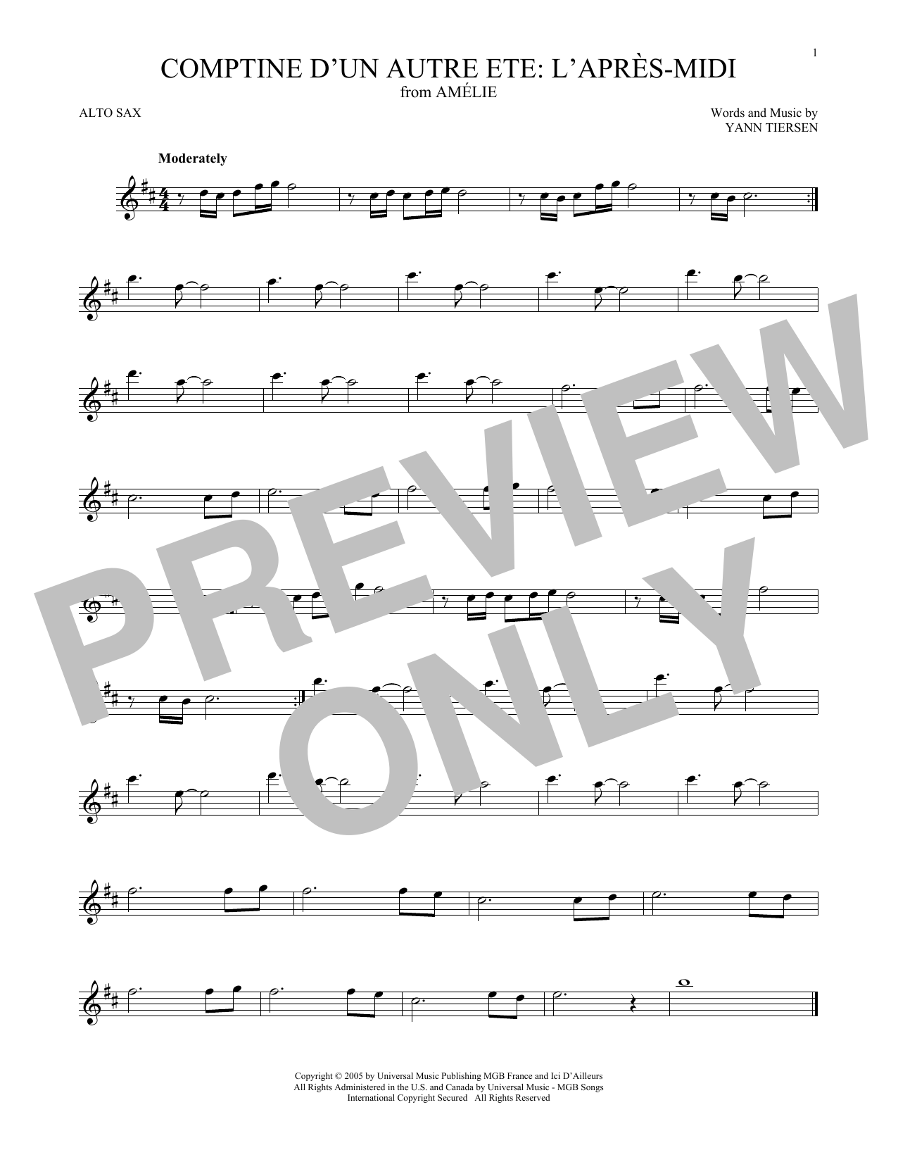 Yann Tiersen Comptine d'un autre été: L'après-midi (from Amelie) sheet music notes and chords arranged for Flute Solo