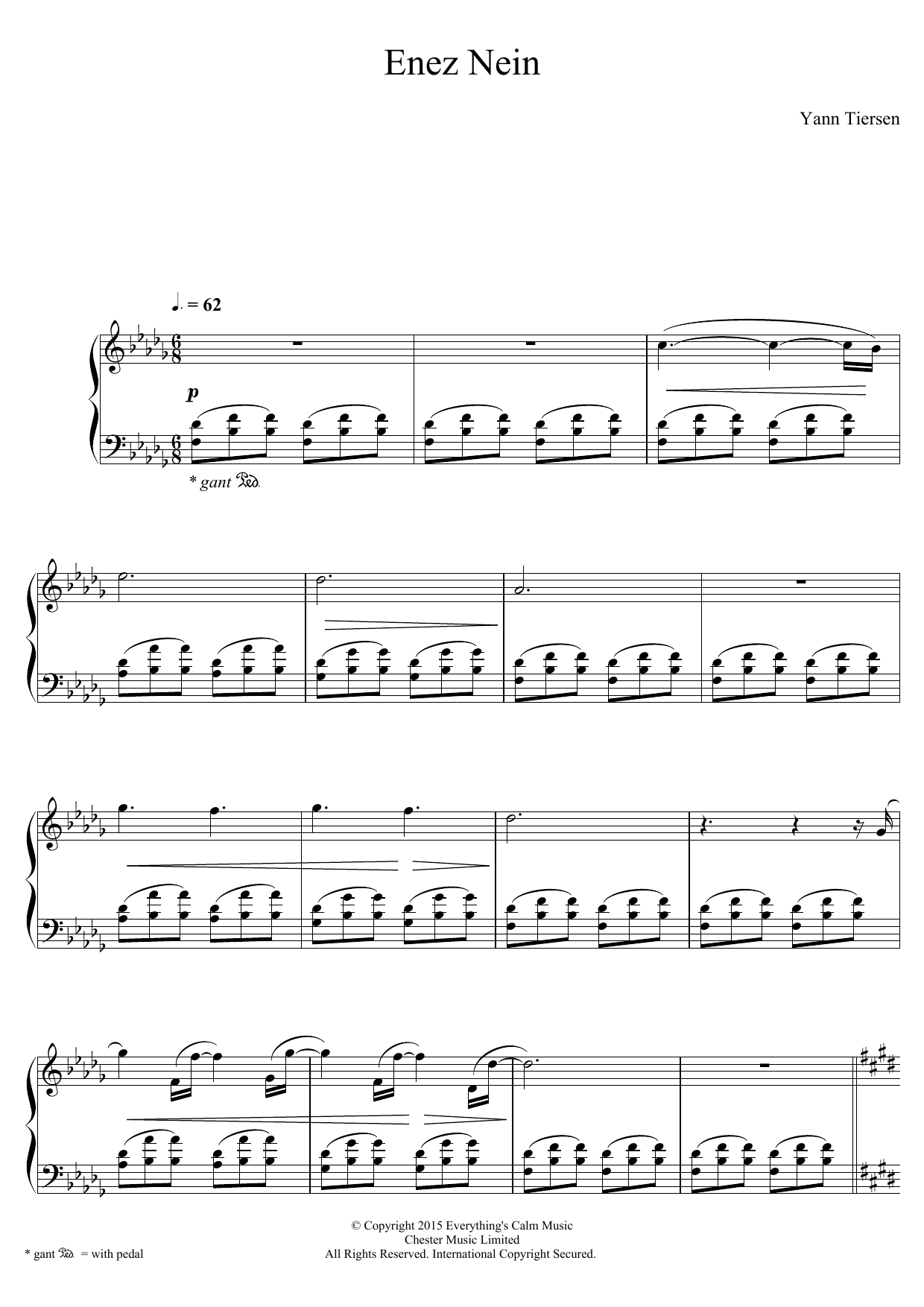 Yann Tiersen Enez Nein sheet music notes and chords arranged for Piano Solo