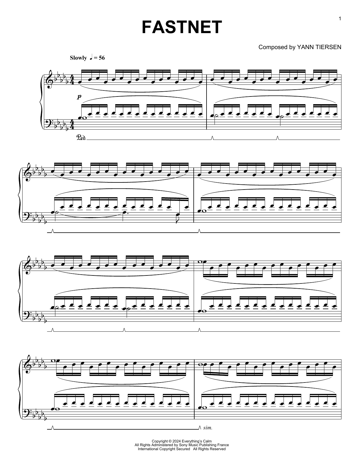 Yann Tiersen Fastnet sheet music notes and chords arranged for Piano Solo