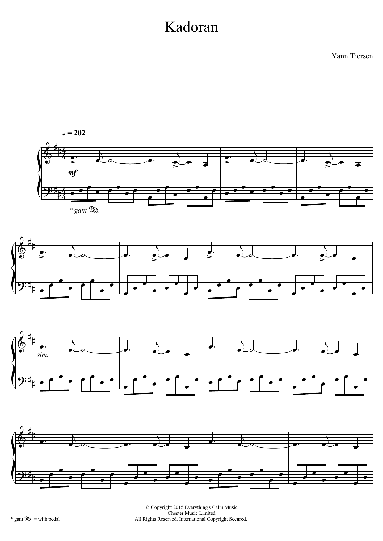 Yann Tiersen Kadoran sheet music notes and chords arranged for Piano Solo