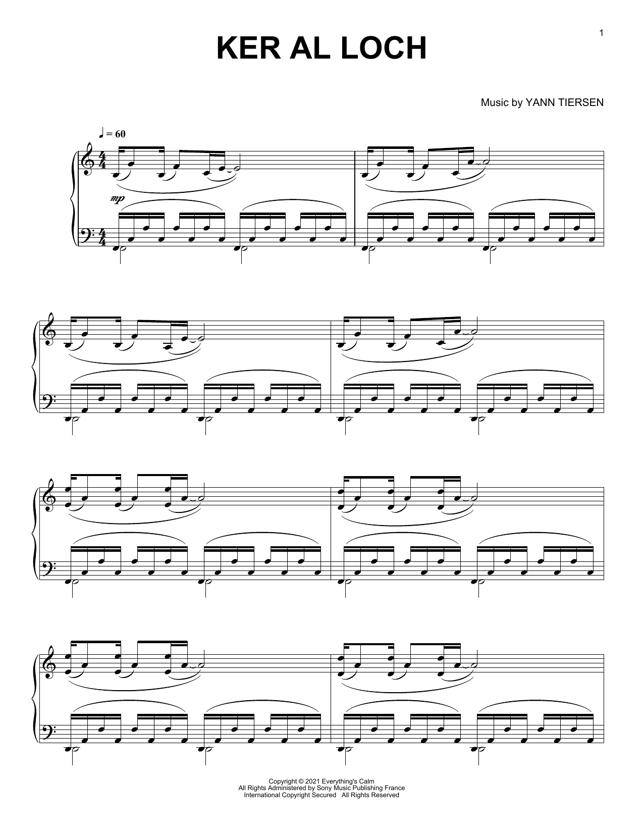 Yann Tiersen Ker Al Loch sheet music notes and chords arranged for Piano Solo