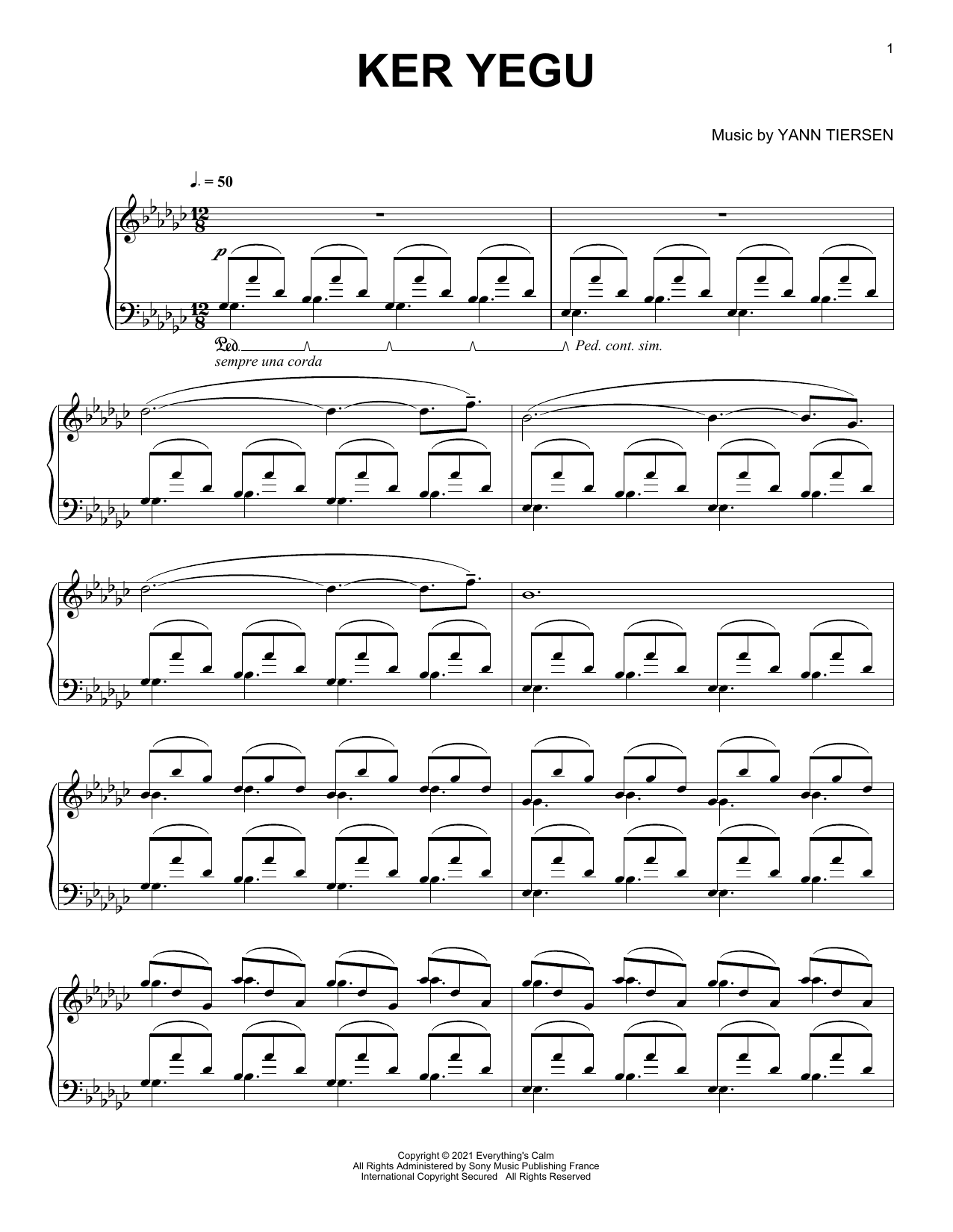 Yann Tiersen Ker Yegu sheet music notes and chords arranged for Piano Solo